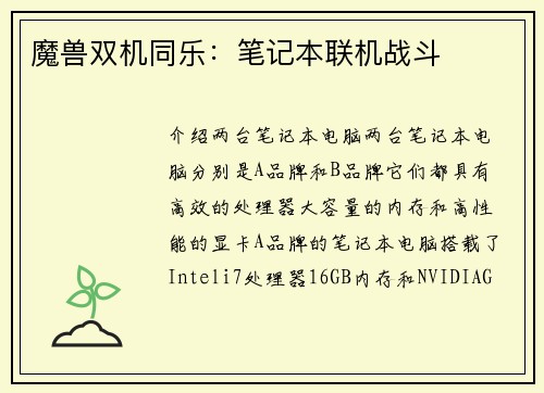 魔兽双机同乐：笔记本联机战斗