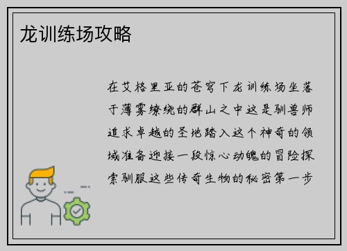 龙训练场攻略